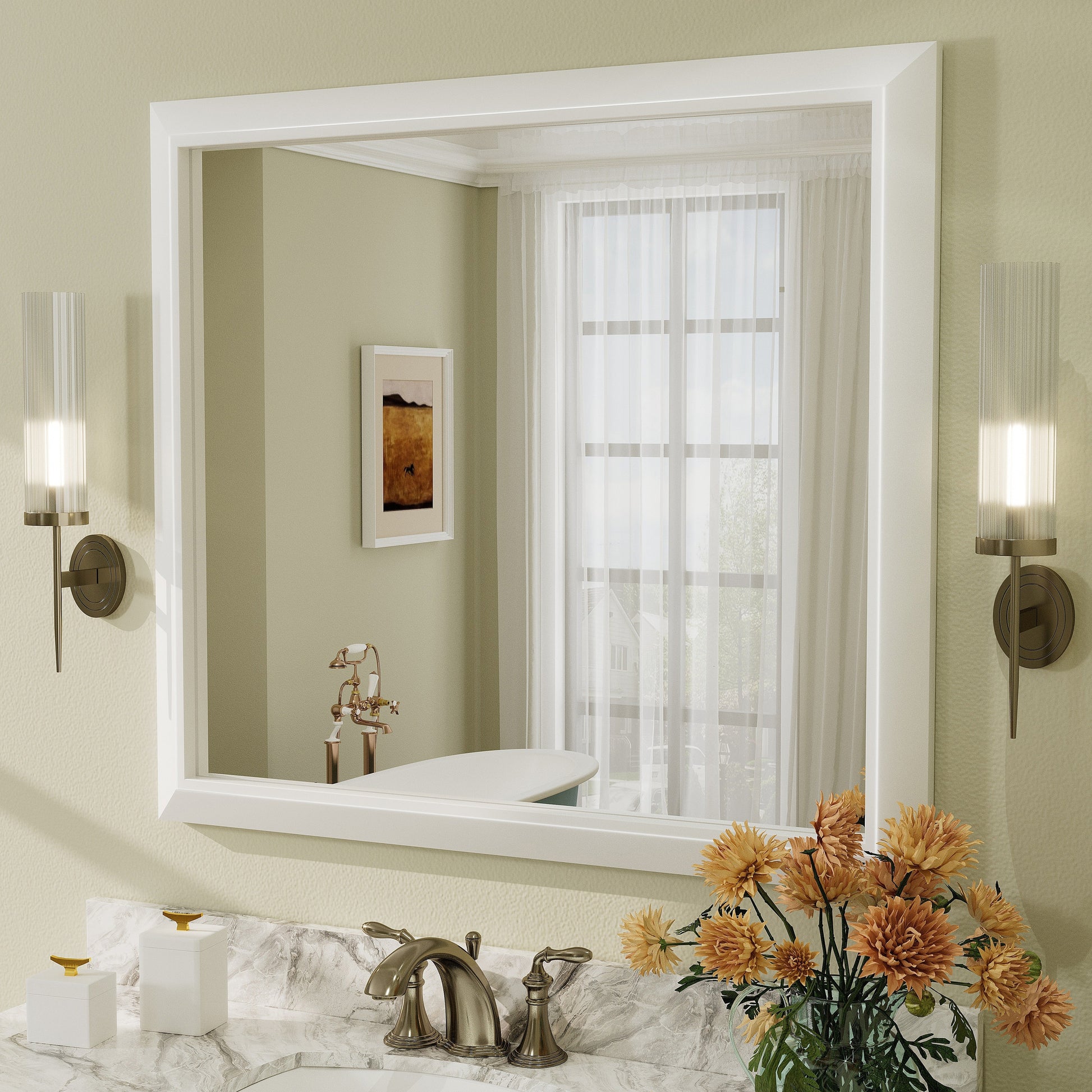 5-Year Warranty Full Size Farmhouse Beveled Metal Rectangle Wall Bathroom Vanity Mirrors
