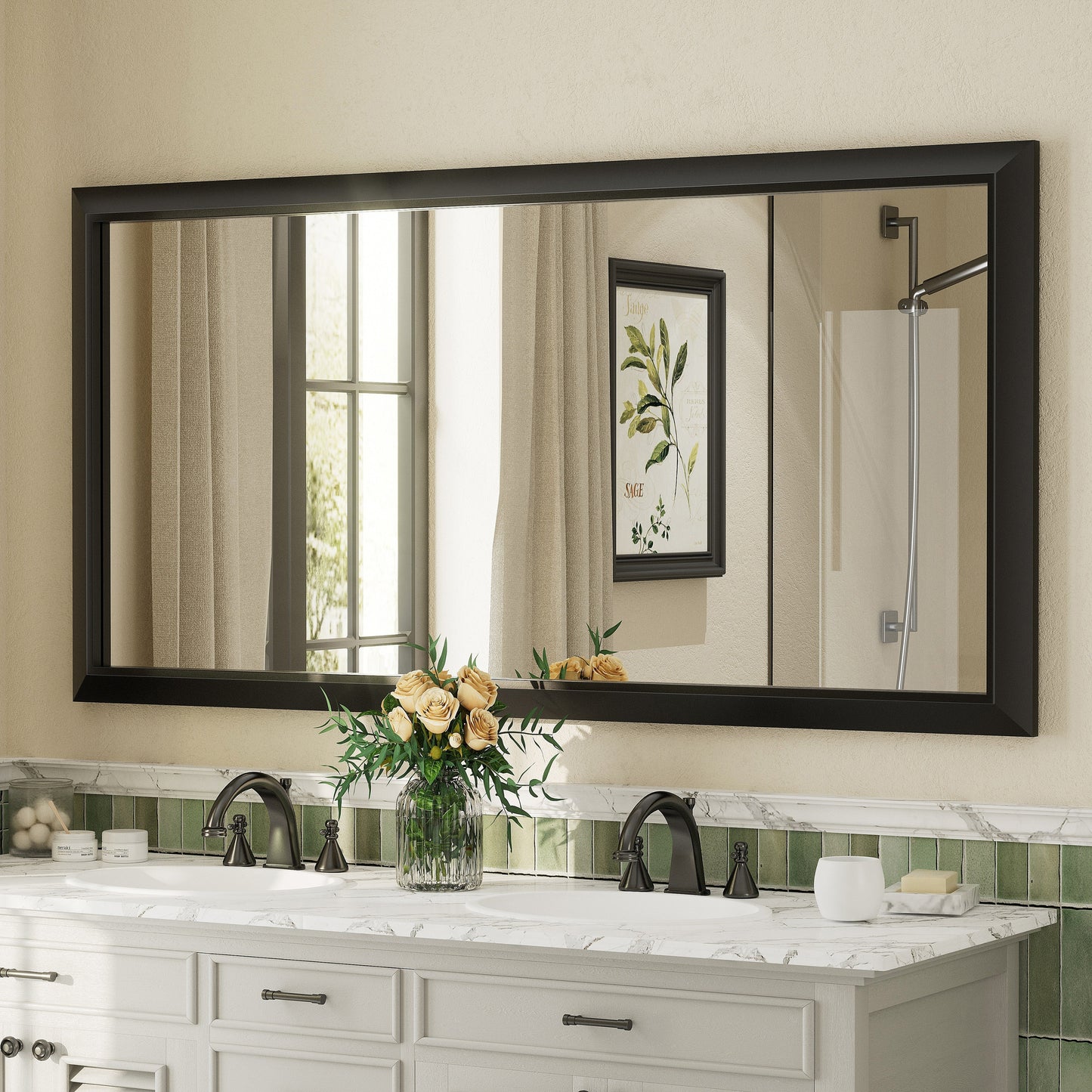 5-Year Warranty Full Size Farmhouse Beveled Metal Rectangle Wall Bathroom Vanity Mirrors
