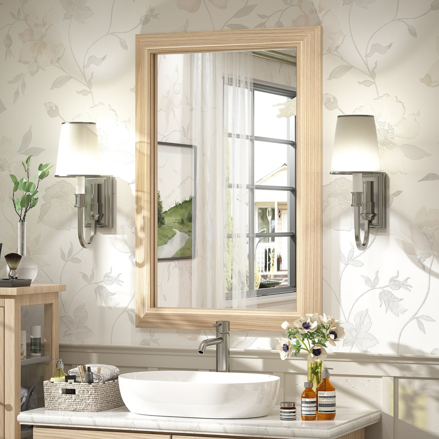 5-Year Warranty Full Size Farmhouse Beveled Metal Rectangle Wall Bathroom Vanity Mirrors