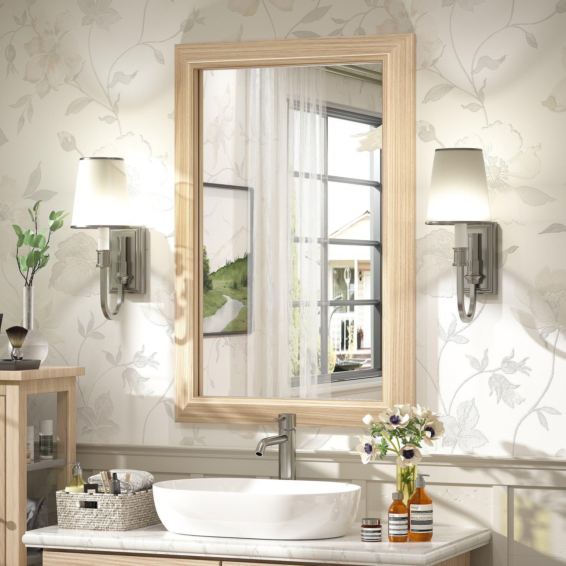 5-Year Warranty Full Size Farmhouse Beveled Metal Rectangle Wall Bathroom Vanity Mirrors