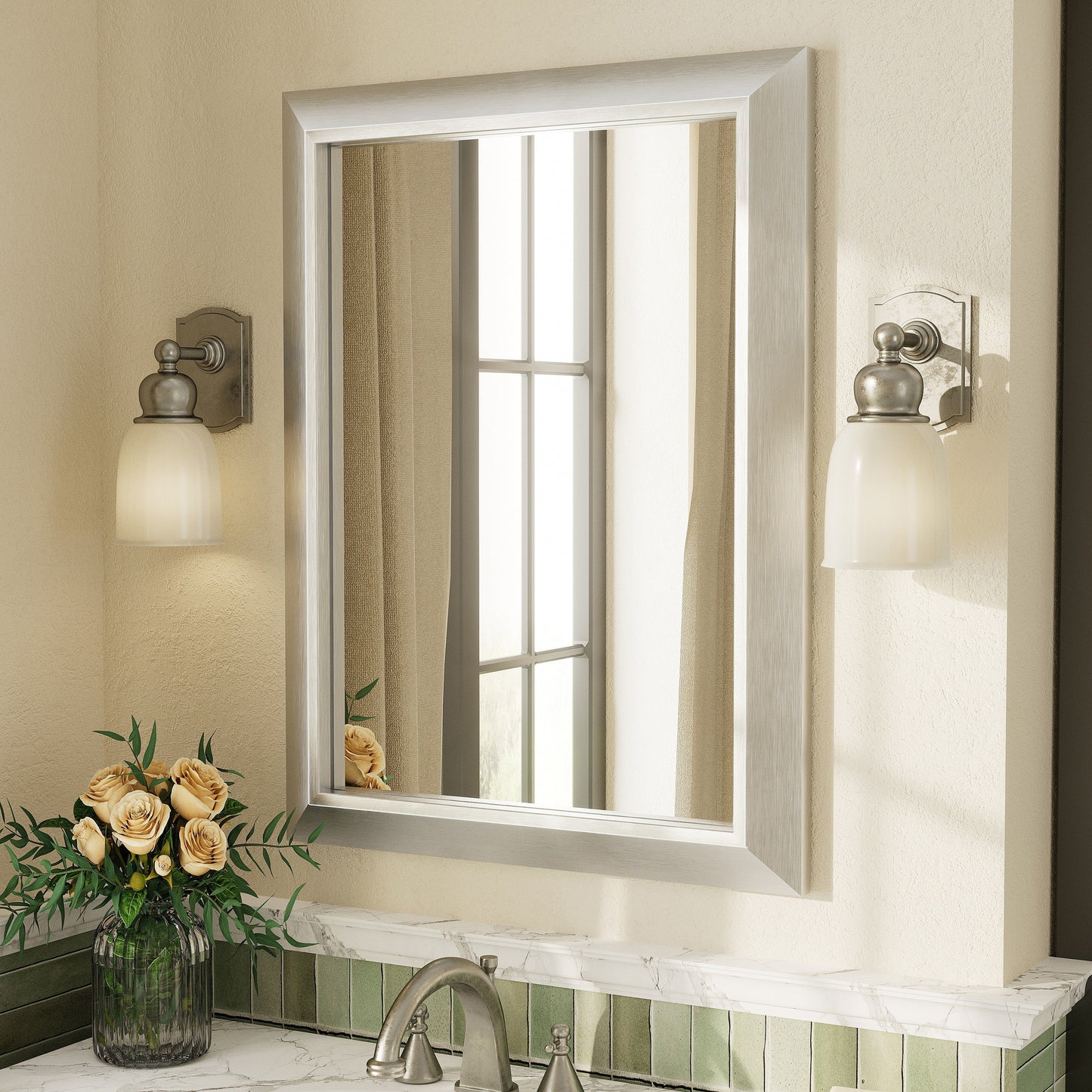 5-Year Warranty Full Size Farmhouse Beveled Metal Rectangle Wall Bathroom Vanity Mirrors