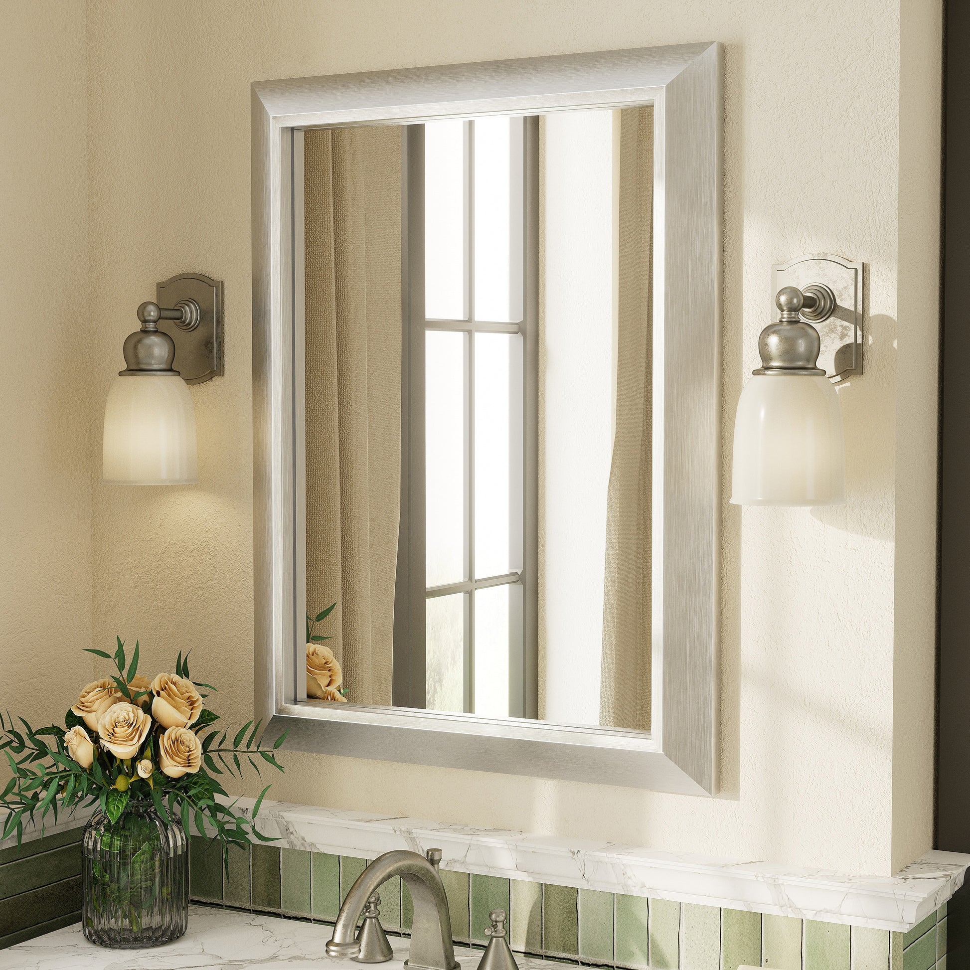 5-Year Warranty Full Size Farmhouse Beveled Metal Rectangle Wall Bathroom Vanity Mirrors