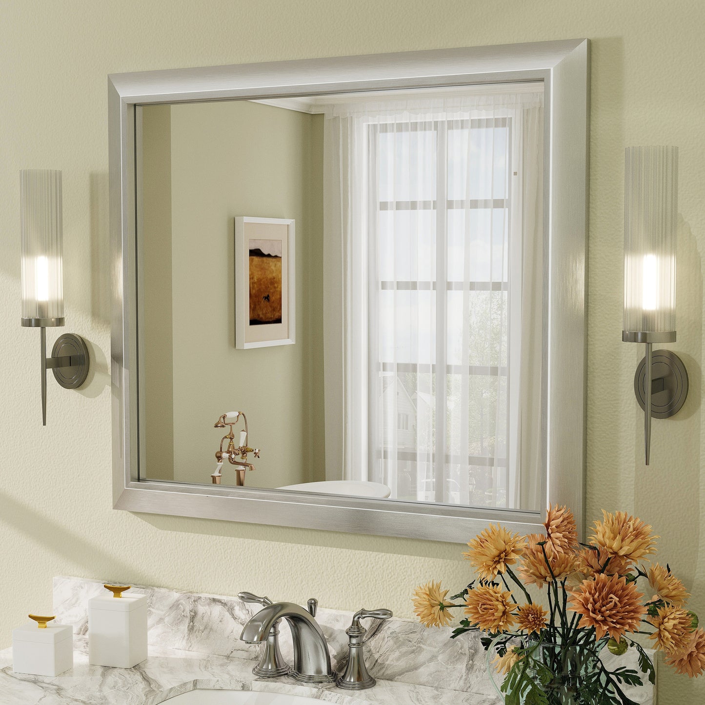 5-Year Warranty Full Size Farmhouse Beveled Metal Rectangle Wall Bathroom Vanity Mirrors
