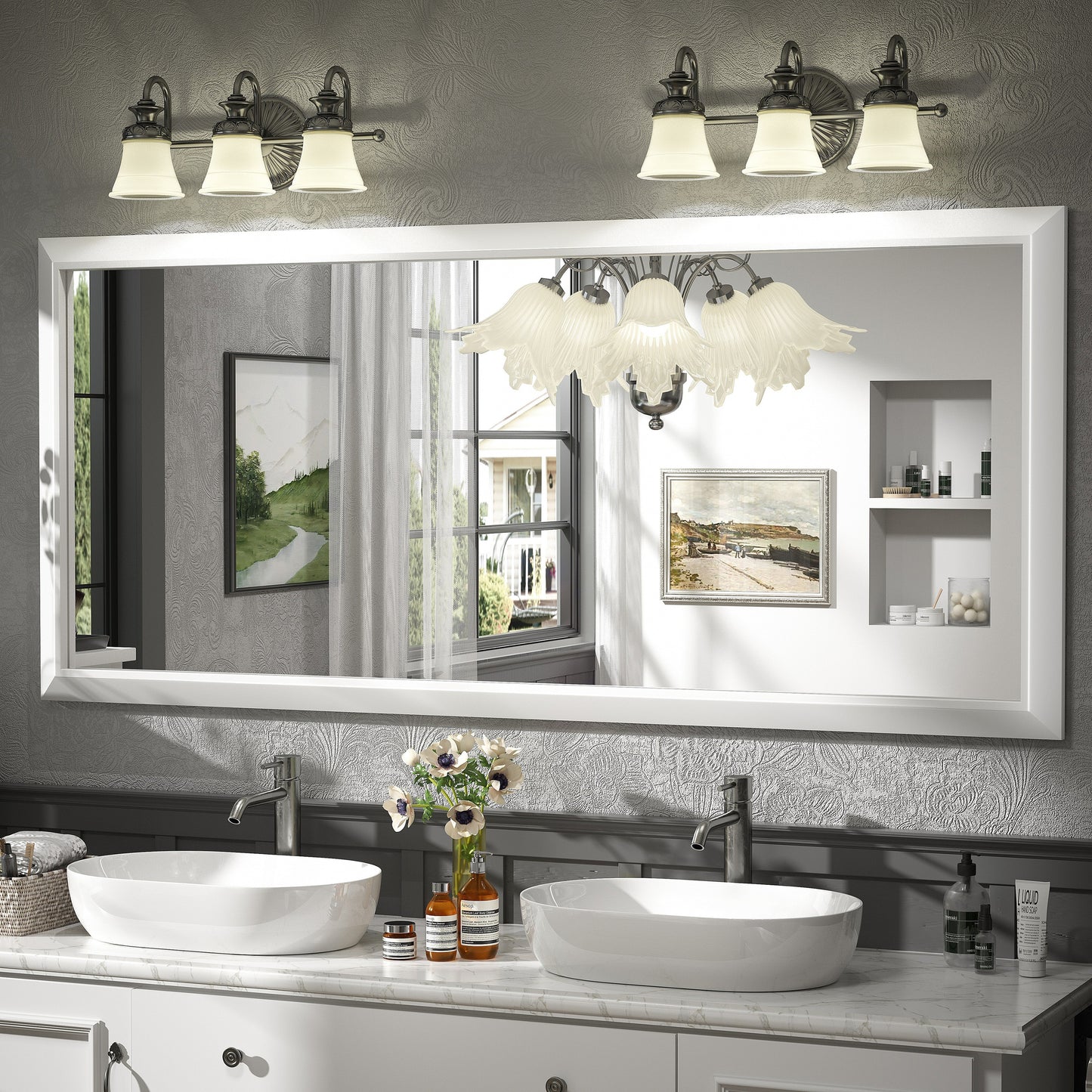 5-Year Warranty Full Size Farmhouse Beveled Metal Rectangle Wall Bathroom Vanity Mirrors