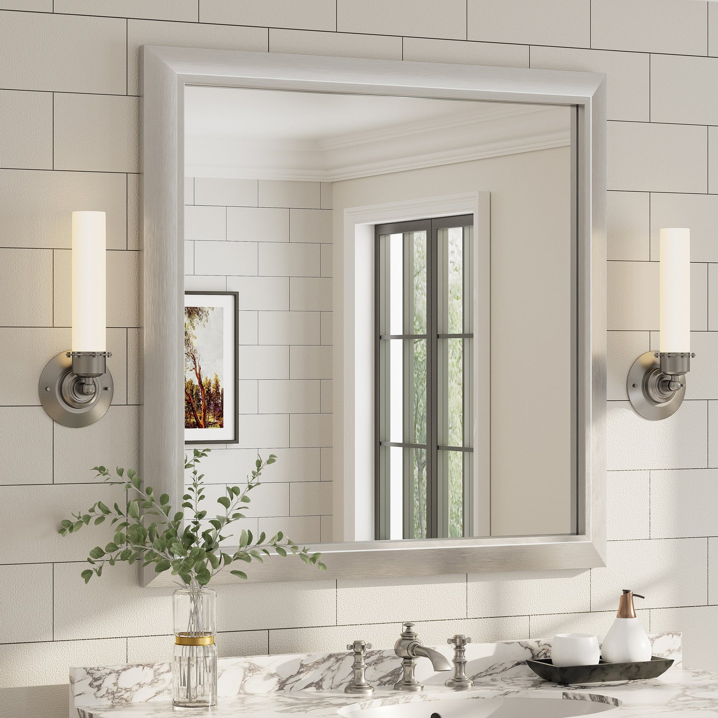 5-Year Warranty Full Size Farmhouse Beveled Metal Rectangle Wall Bathroom Vanity Mirrors