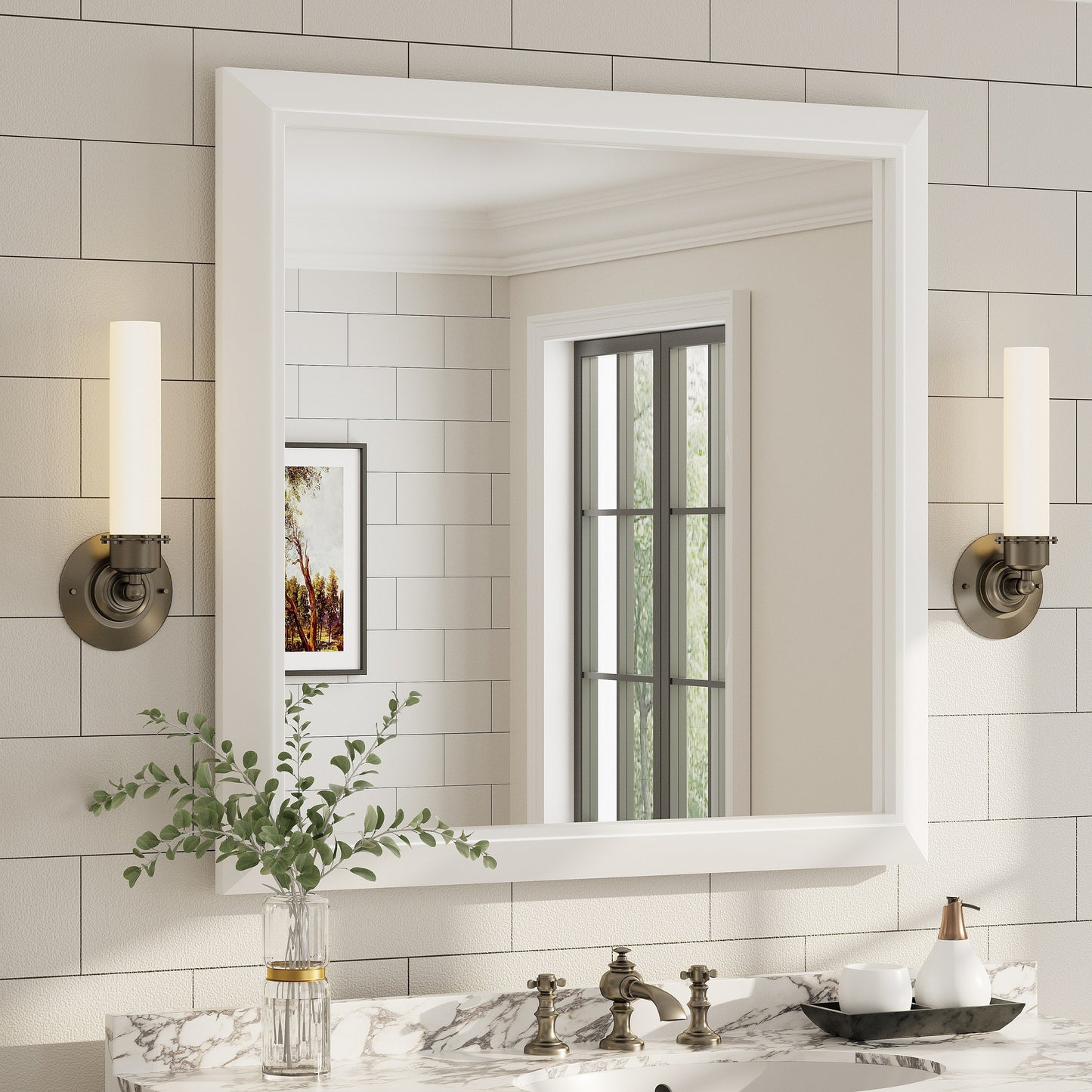 5-Year Warranty Full Size Farmhouse Beveled Metal Rectangle Wall Bathroom Vanity Mirrors