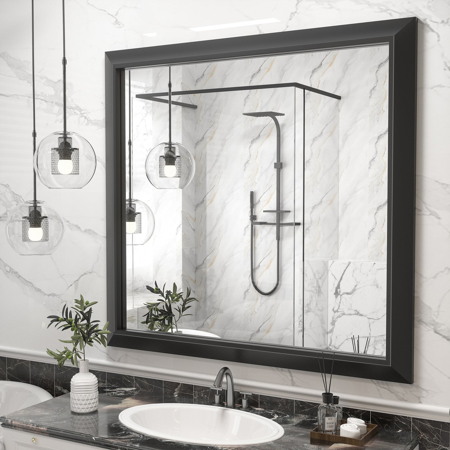 5-Year Warranty Full Size Farmhouse Beveled Metal Rectangle Wall Bathroom Vanity Mirrors