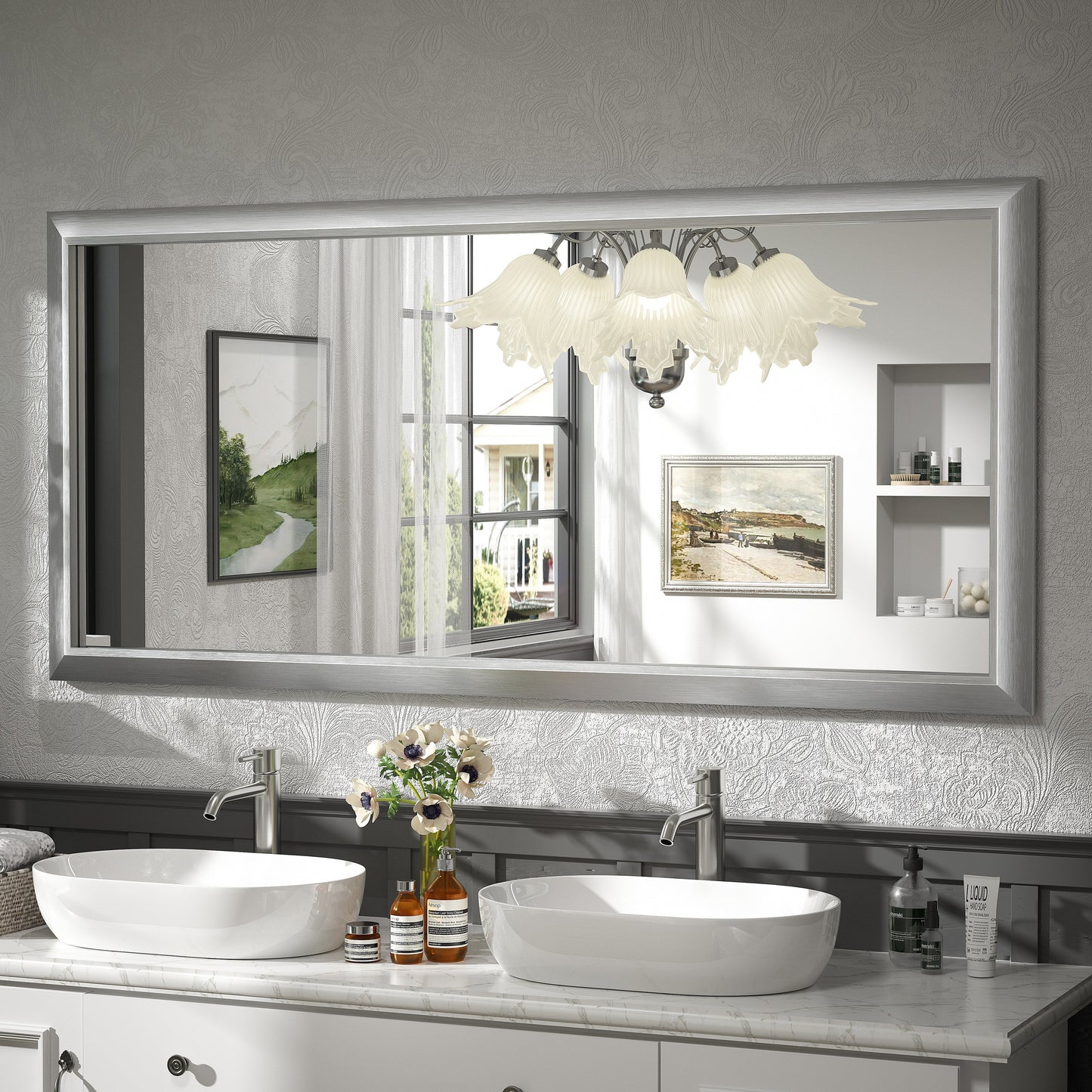 5-Year Warranty Full Size Farmhouse Beveled Metal Rectangle Wall Bathroom Vanity Mirrors