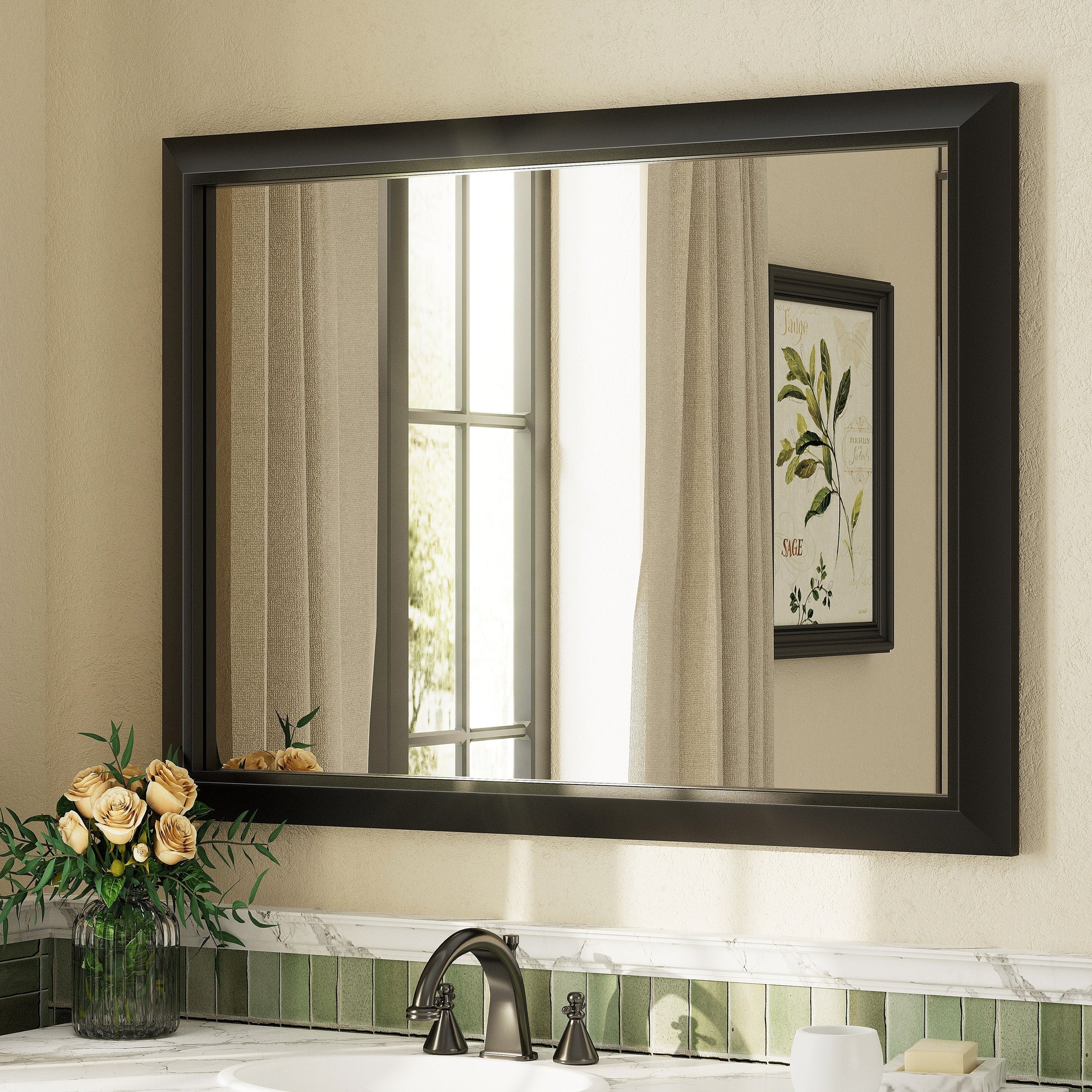 5-Year Warranty Full Size Farmhouse Beveled Metal Rectangle Wall Bathroom Vanity Mirrors