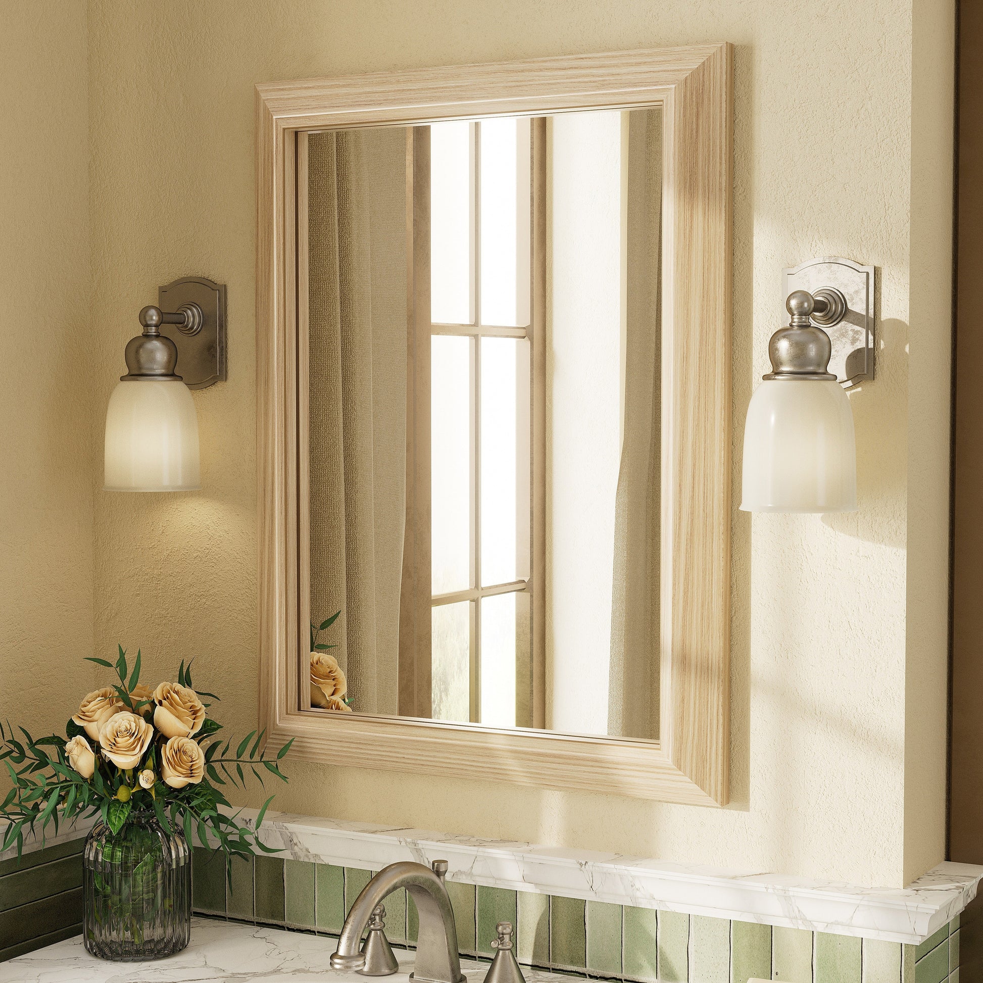 5-Year Warranty Full Size Farmhouse Beveled Metal Rectangle Wall Bathroom Vanity Mirrors