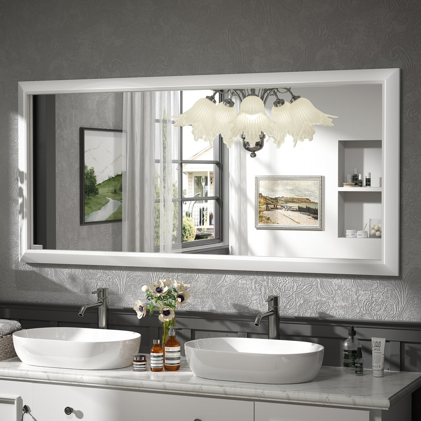 5-Year Warranty Full Size Farmhouse Beveled Metal Rectangle Wall Bathroom Vanity Mirrors