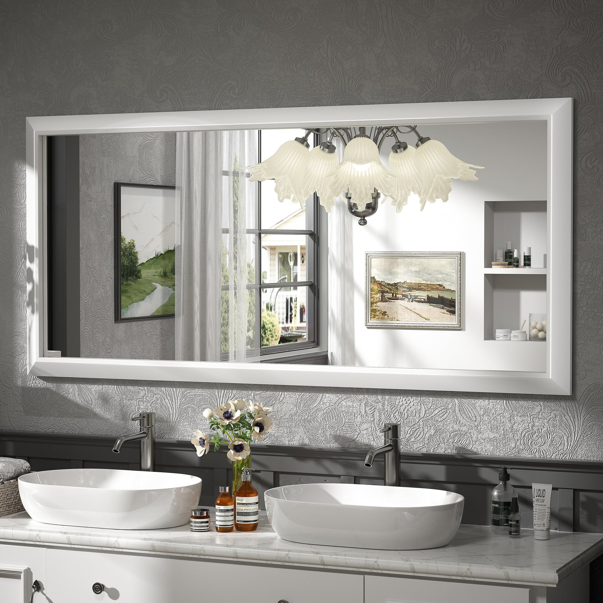 5-Year Warranty Full Size Farmhouse Beveled Metal Rectangle Wall Bathroom Vanity Mirrors