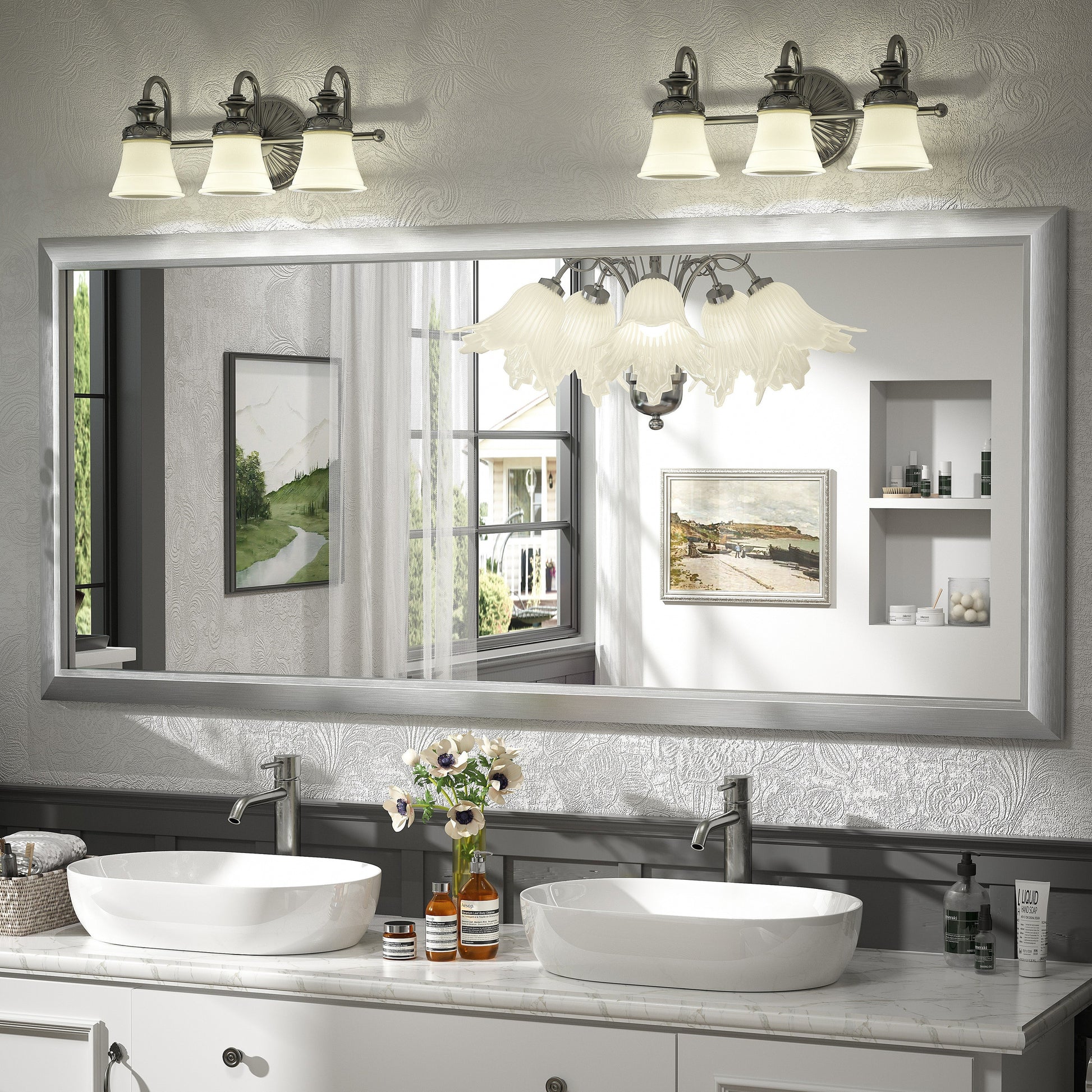 5-Year Warranty Full Size Farmhouse Beveled Metal Rectangle Wall Bathroom Vanity Mirrors