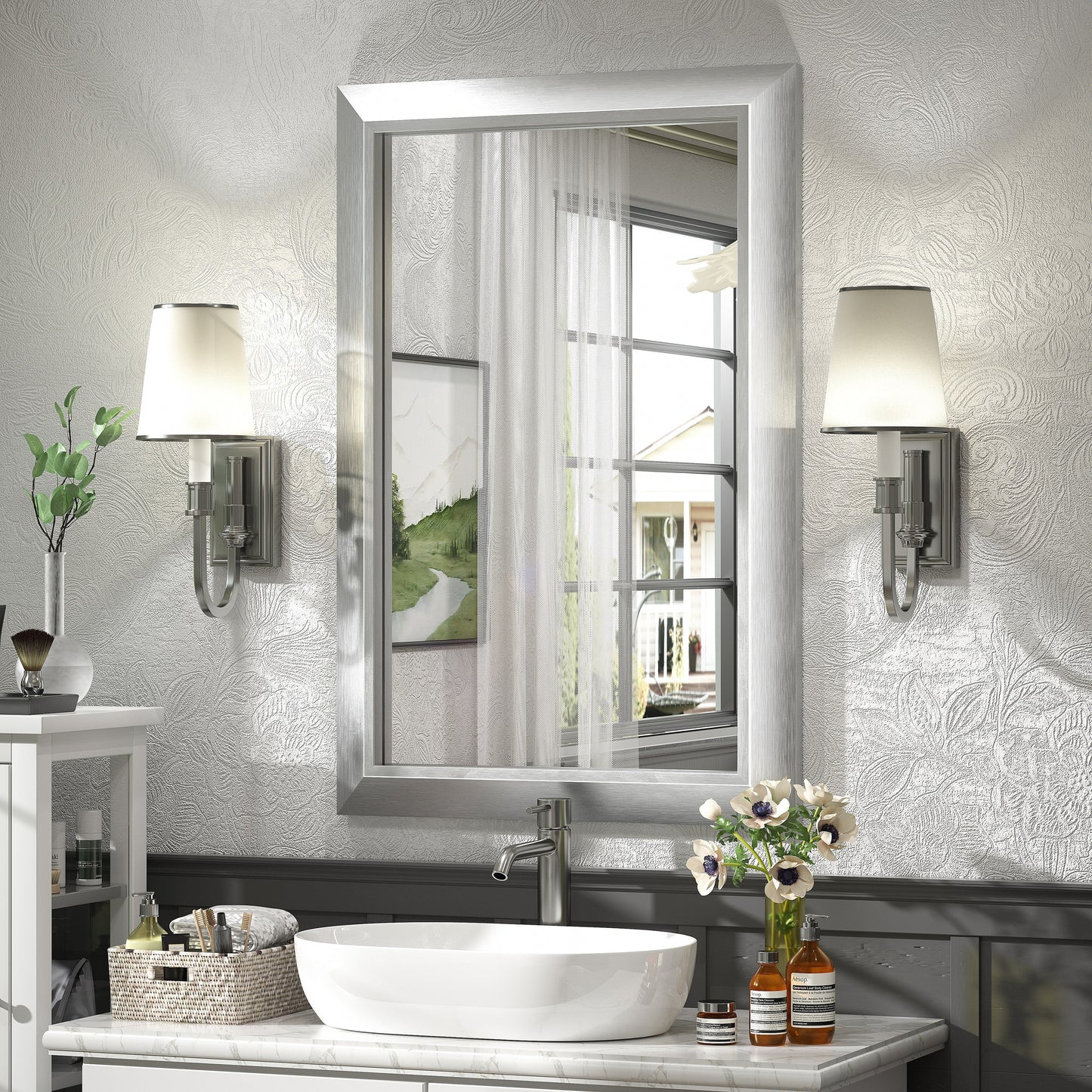 5-Year Warranty Full Size Farmhouse Beveled Metal Rectangle Wall Bathroom Vanity Mirrors
