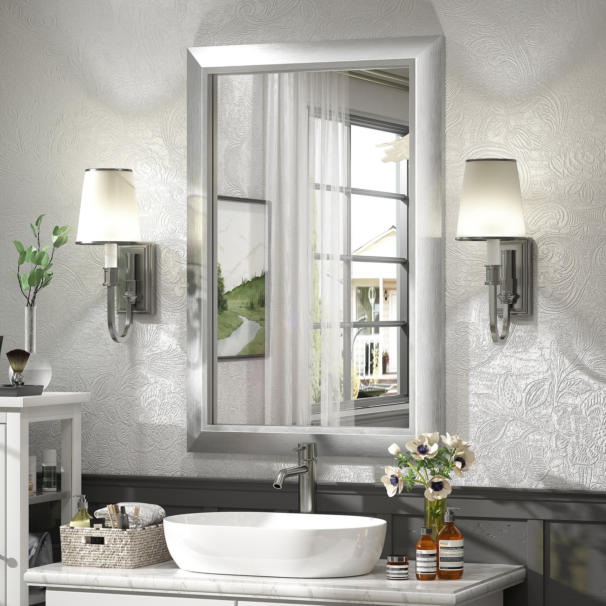 5-Year Warranty Full Size Farmhouse Beveled Metal Rectangle Wall Bathroom Vanity Mirrors