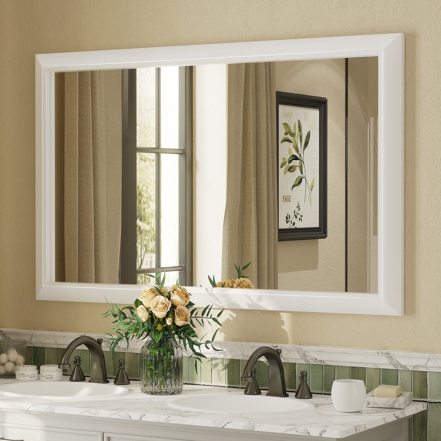 5-Year Warranty Full Size Farmhouse Beveled Metal Rectangle Wall Bathroom Vanity Mirrors