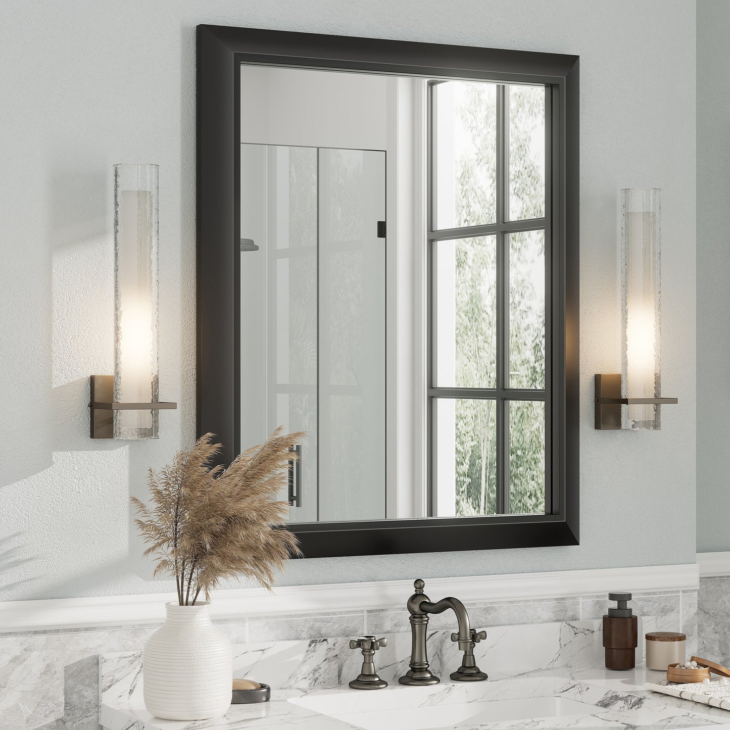 5-Year Warranty Full Size Farmhouse Beveled Metal Rectangle Wall Bathroom Vanity Mirrors