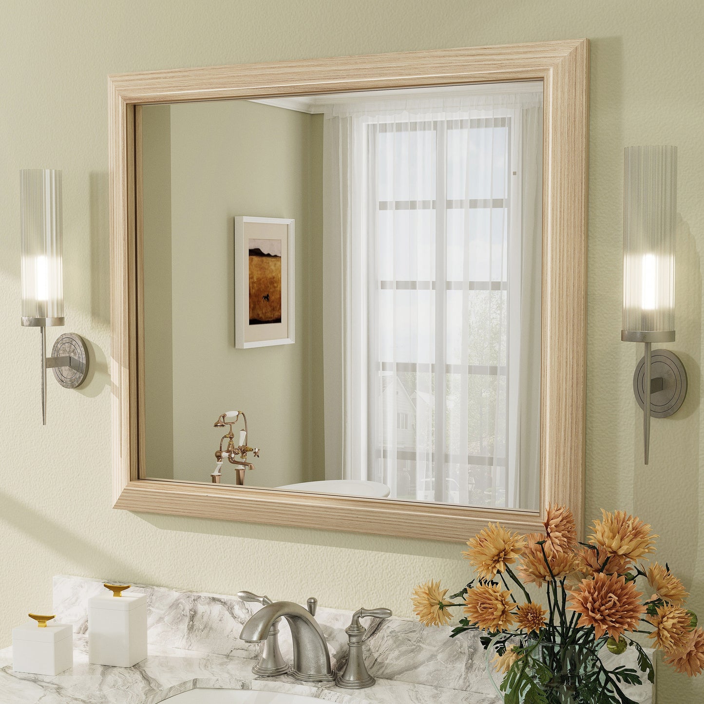 5-Year Warranty Full Size Farmhouse Beveled Metal Rectangle Wall Bathroom Vanity Mirrors
