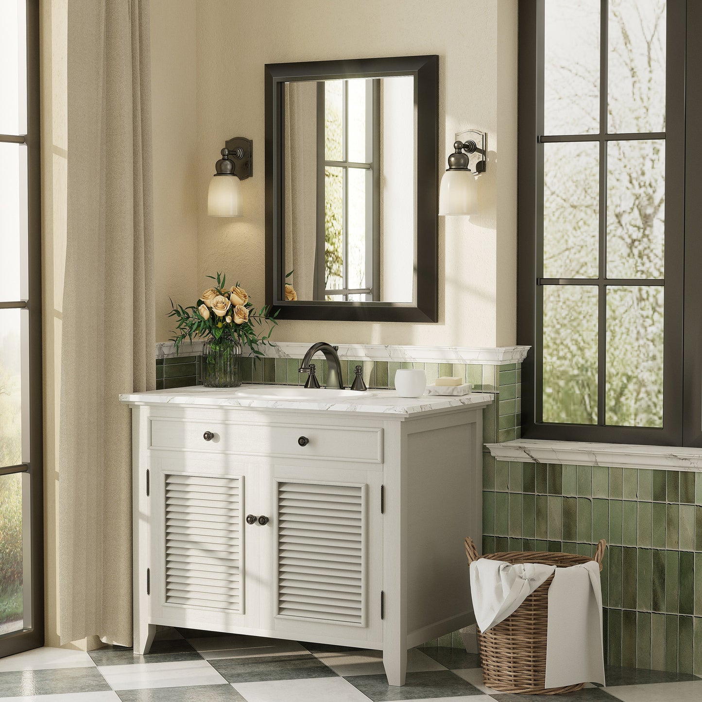 5-Year Warranty Full Size Farmhouse Beveled Metal Rectangle Wall Bathroom Vanity Mirrors