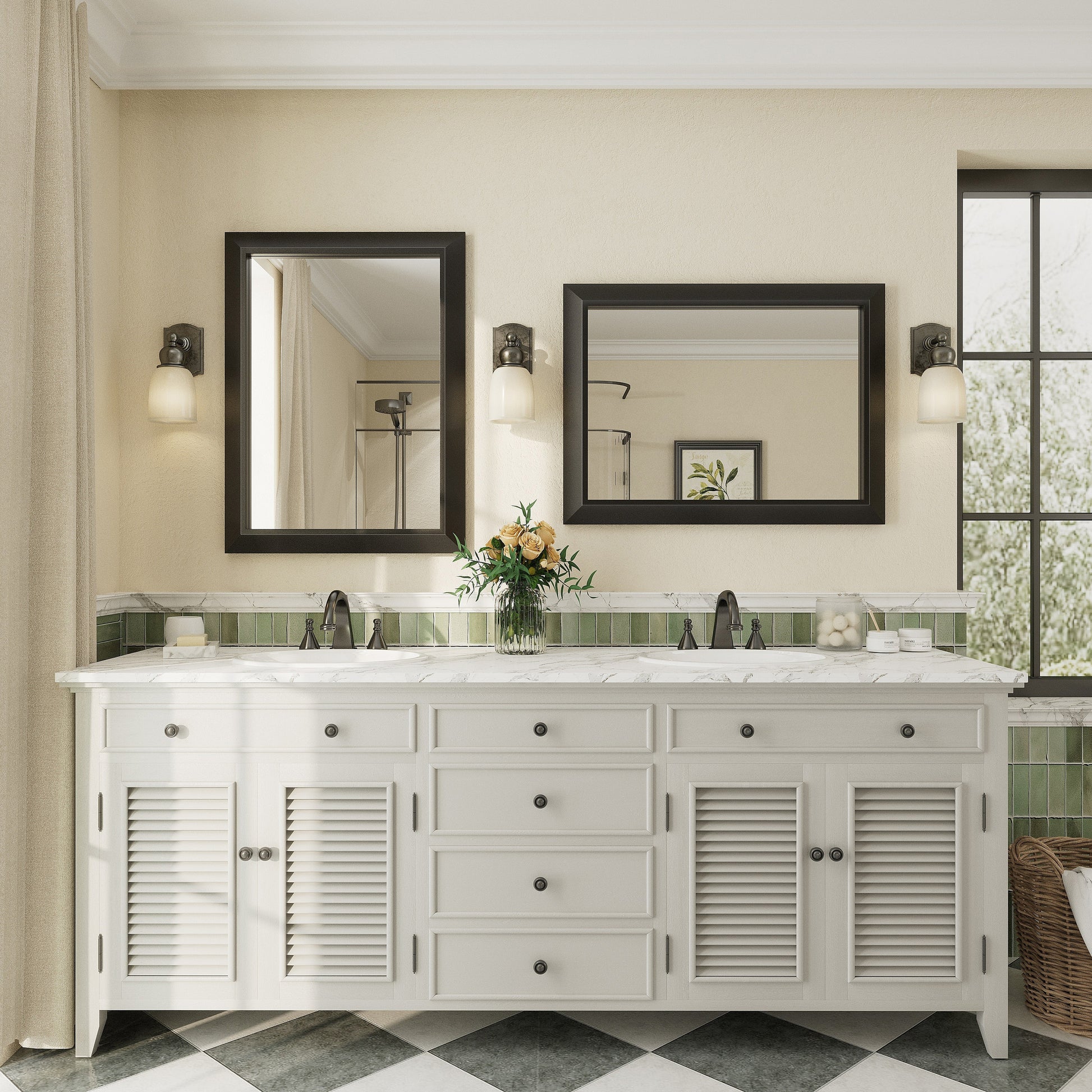 5-Year Warranty Full Size Farmhouse Beveled Metal Rectangle Wall Bathroom Vanity Mirrors