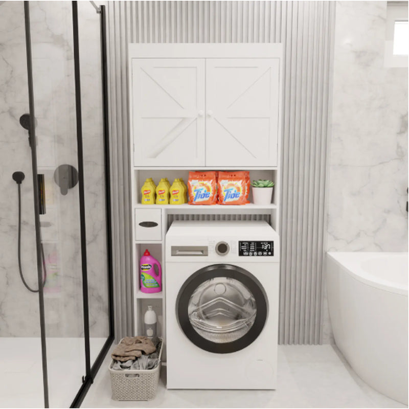 Over the Toilet Storage Cabinet with 2 Door Home Space Saving Toilet Rack, Farmhouse Style for Bathroom, Restroom, Laundry
