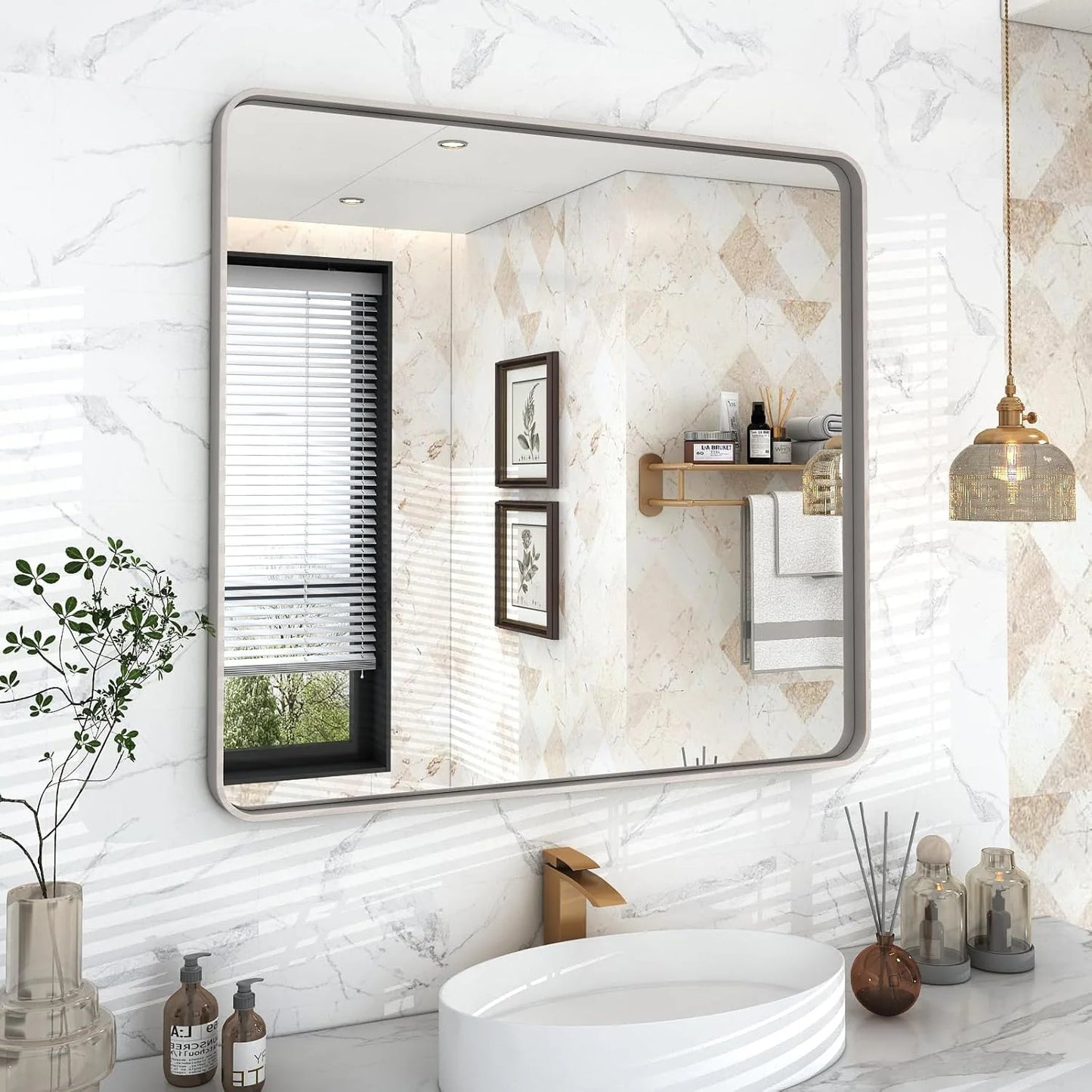 Aluminum Alloy Framed Tempered Glass Wall Decor Vanity Bathroom Mirror