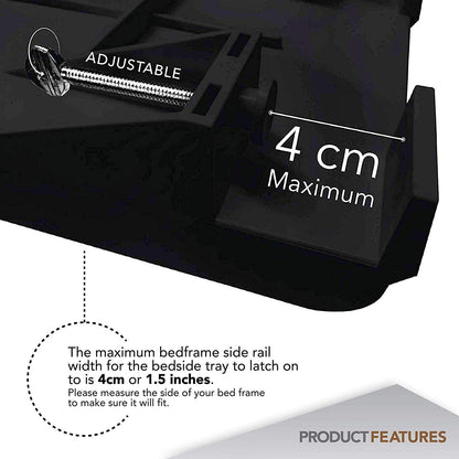 Bedside Shelf for Bed, College Dorm Room, Bunk Bed Shelf/Caddy for Top Bunk, Clip on Nightstand Tray with Cord and Cup Holder for Table Storage (Black)