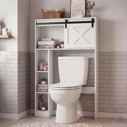 Costway over the Toilet room Storage Cabinet with Sliding Barn Door & Shelves White