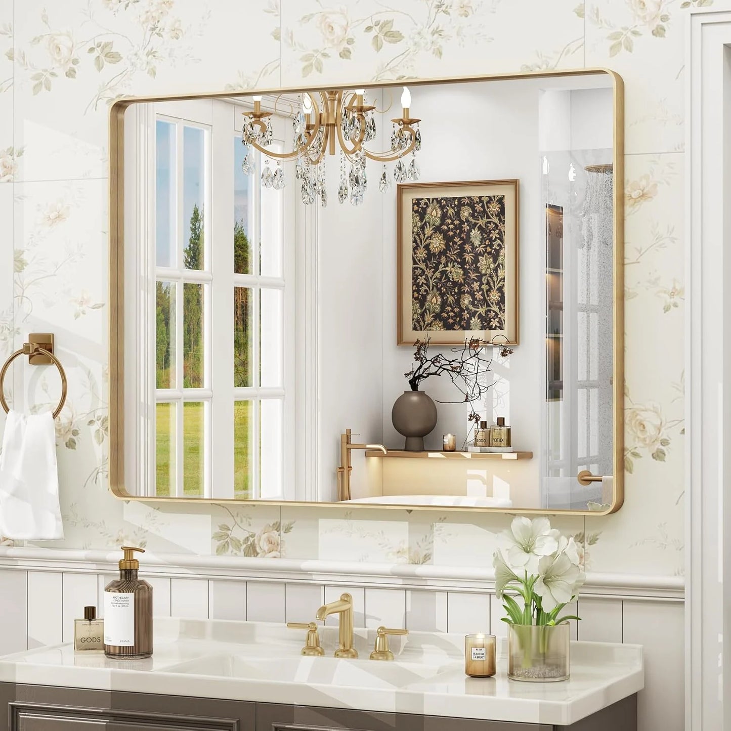 Aluminum Alloy Framed Tempered Glass Wall Decor Vanity Bathroom Mirror