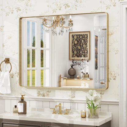 Aluminum Alloy Framed Tempered Glass Wall Decor Vanity Bathroom Mirror