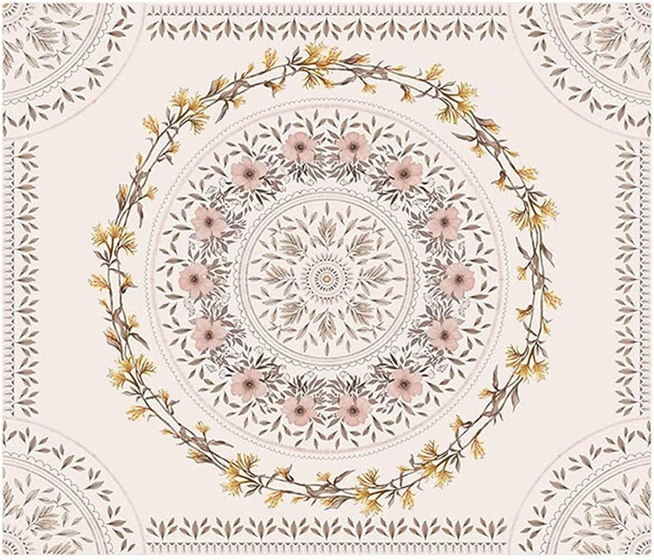 Orange Bohemian Tapestry Wall Hanging, Mandala Floral Medallion Hippie Tapestry with Light Brown Aesthetic Wreath Design, Cream Wall Decor Blanket for Bedroom Home Dorm