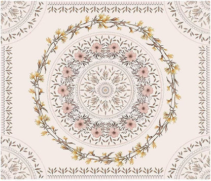 Orange Bohemian Tapestry Wall Hanging, Mandala Floral Medallion Hippie Tapestry with Light Brown Aesthetic Wreath Design, Cream Wall Decor Blanket for Bedroom Home Dorm
