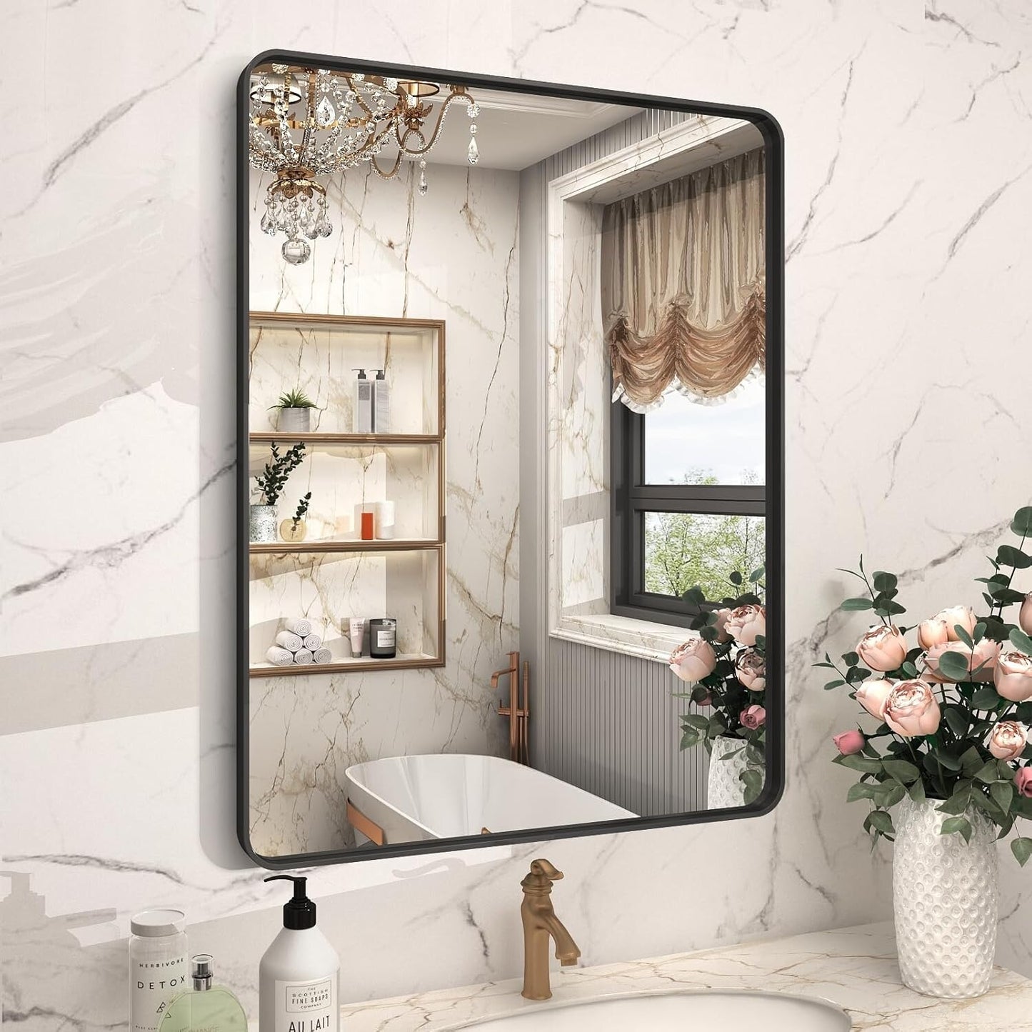 Aluminum Alloy Framed Tempered Glass Wall Decor Vanity Bathroom Mirror