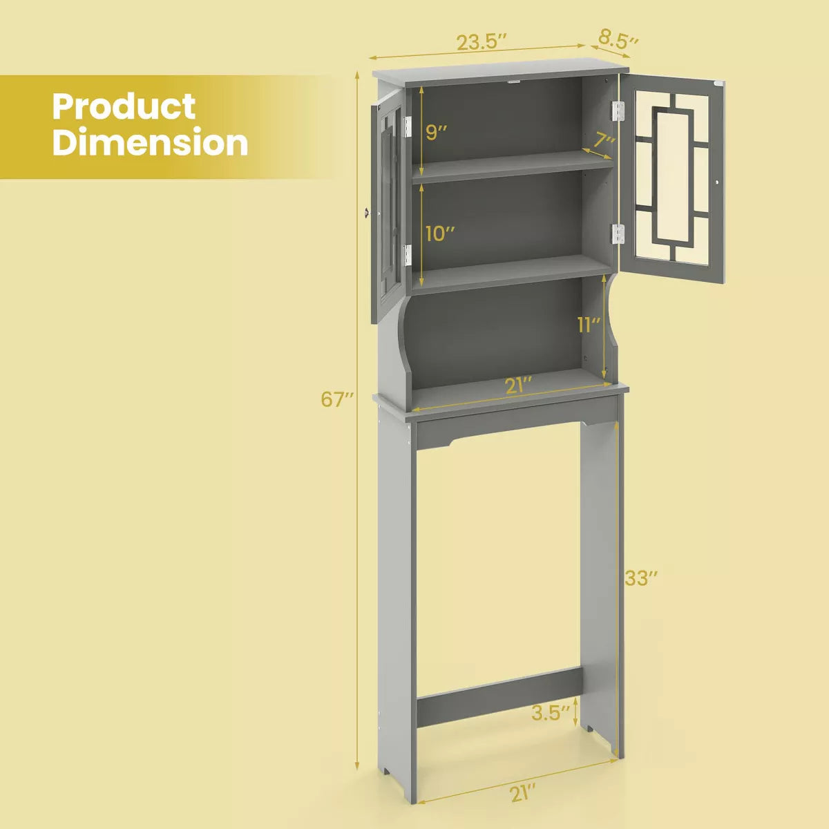 Costway over the Toilet Storage room Spacesaver Cabinet Tower Organizer Shelf & Doors White/Grey