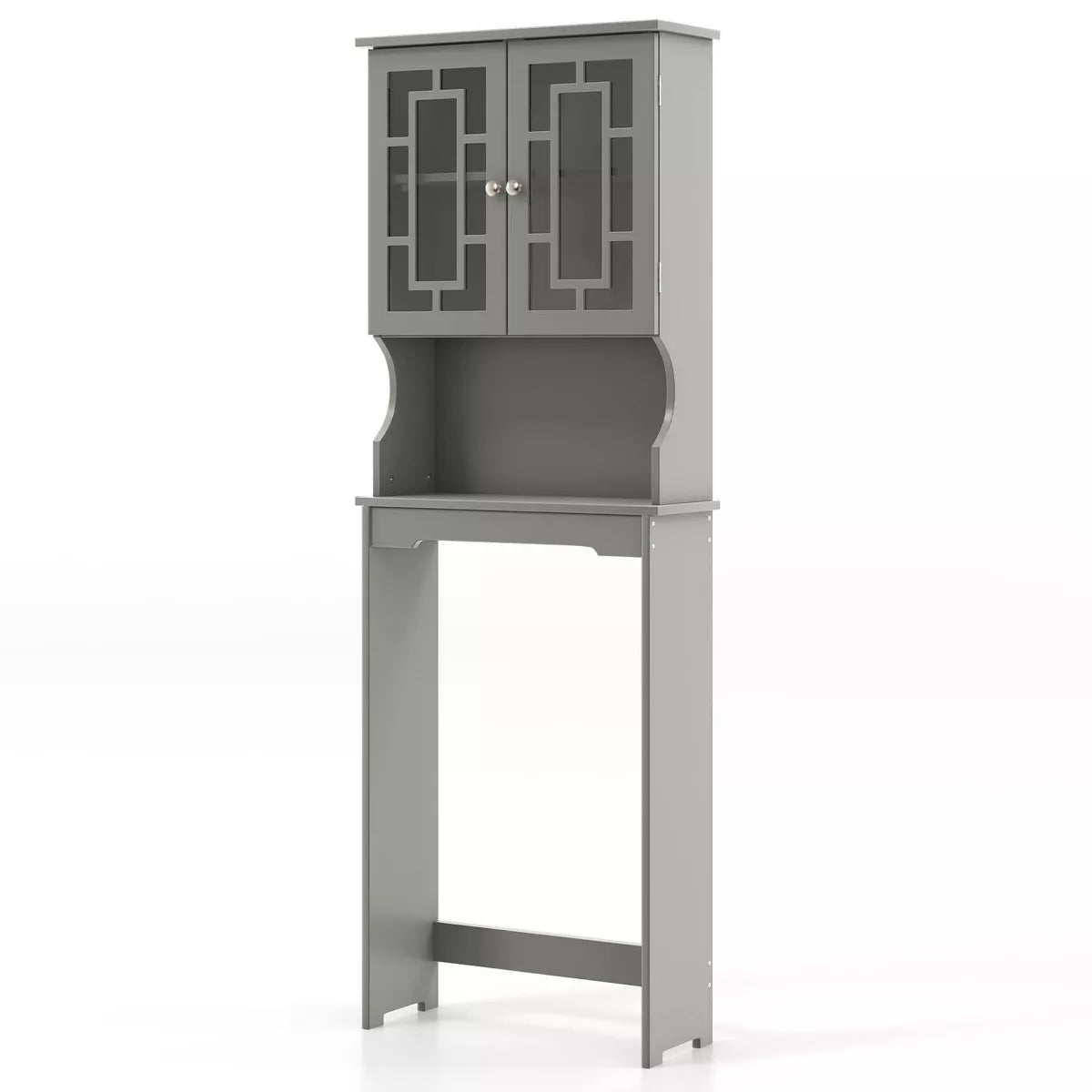 Costway over the Toilet Storage room Spacesaver Cabinet Tower Organizer Shelf & Doors White/Grey