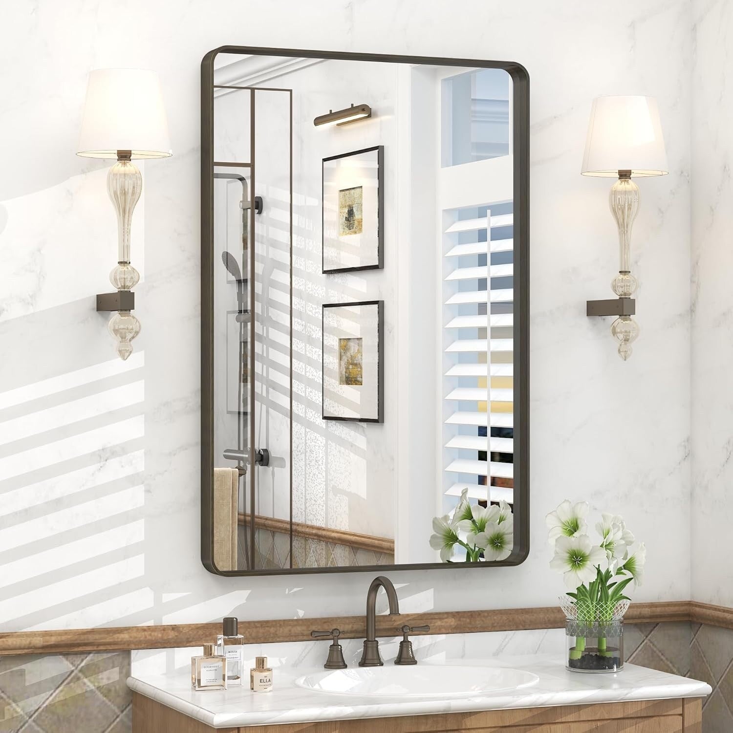 Aluminum Alloy Framed Tempered Glass Wall Decor Vanity Bathroom Mirror