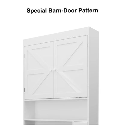 Over the Toilet Storage Cabinet with 2 Door Home Space Saving Toilet Rack, Farmhouse Style for Bathroom, Restroom, Laundry