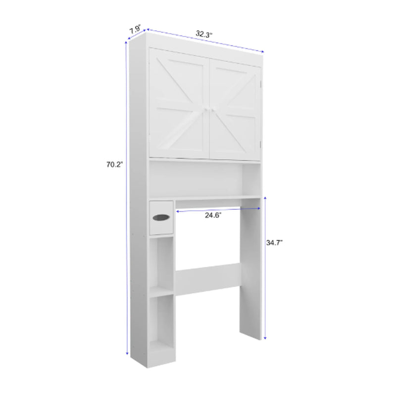 Over the Toilet Storage Cabinet with 2 Door Home Space Saving Toilet Rack, Farmhouse Style for Bathroom, Restroom, Laundry