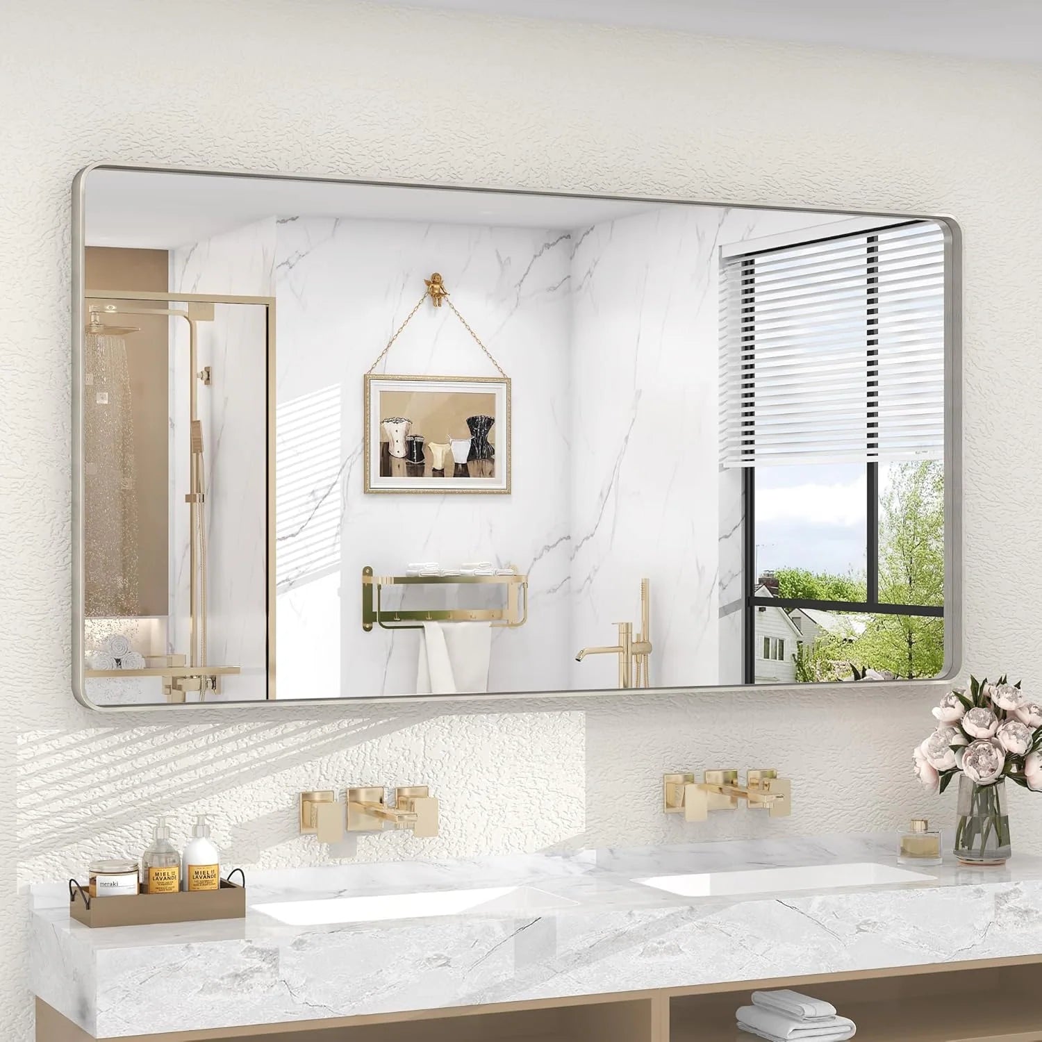 Aluminum Alloy Framed Tempered Glass Wall Decor Vanity Bathroom Mirror