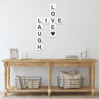 Live, Laugh, Love - Large Rustic Crossword Tiles for Wall Decor, Big Decorative Square Wooden Letters for Wall Art, Farmhouse Kitchens, Living Rooms, Bedrooms - 5" X 5"