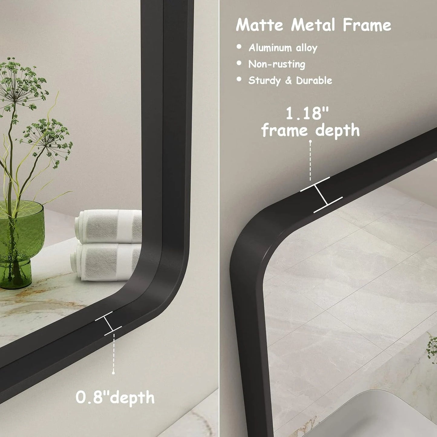 Aluminum Alloy Framed Tempered Glass Wall Decor Vanity Bathroom Mirror