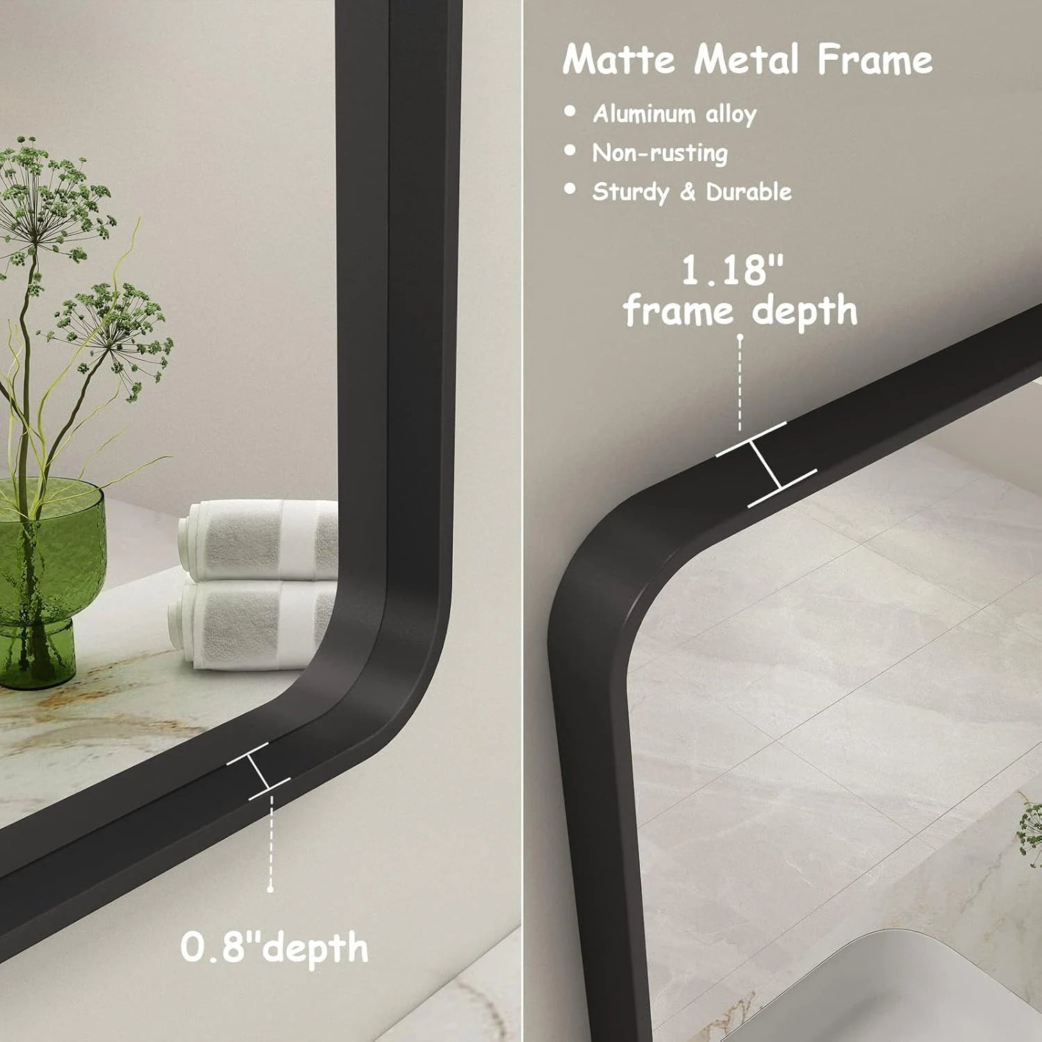 Aluminum Alloy Framed Tempered Glass Wall Decor Vanity Bathroom Mirror