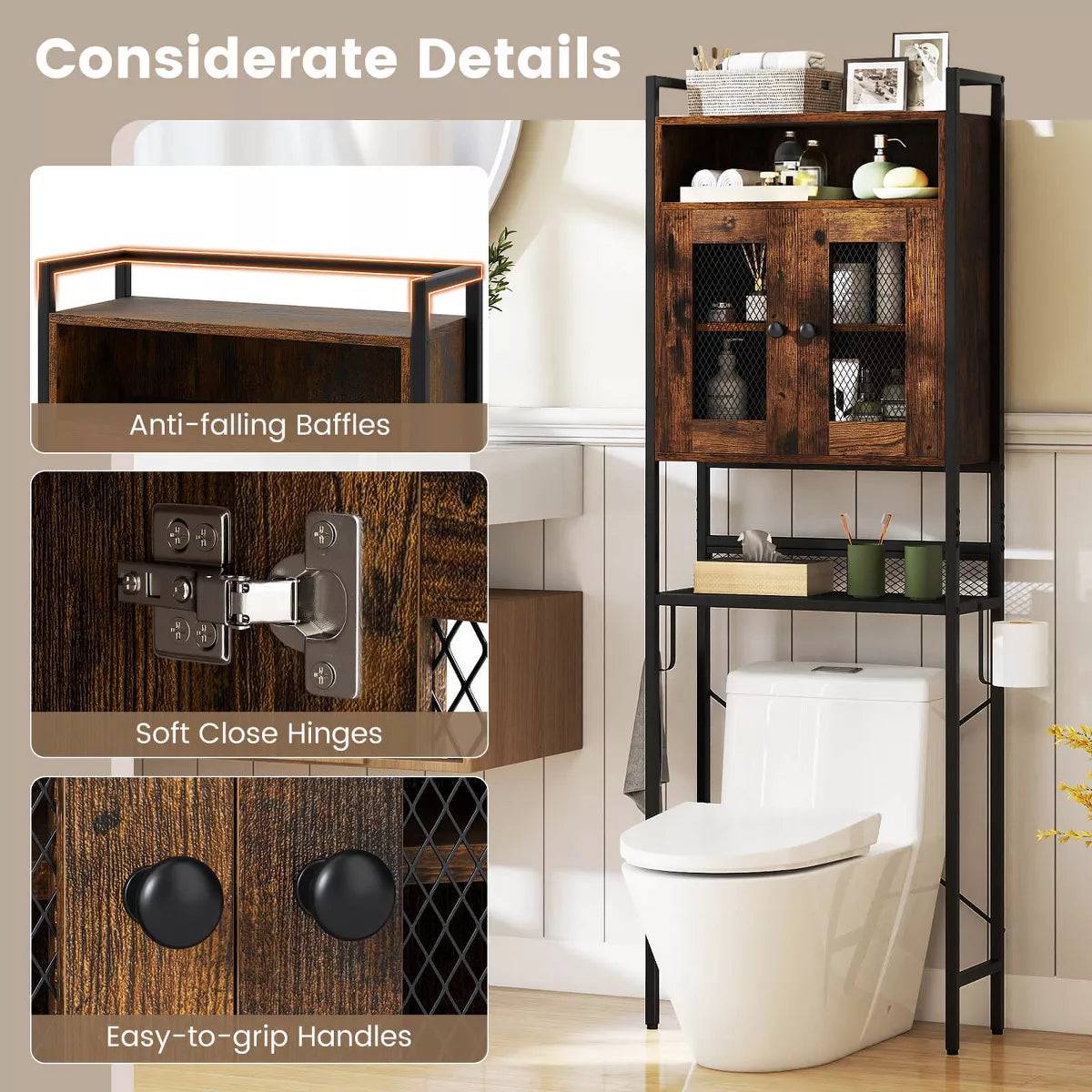 Costway over the Toilet Cabinet room Toilet Storage Organizer with Double Door Cabinet