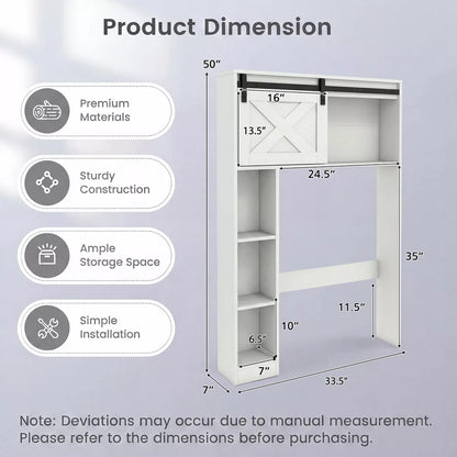 Costway over the Toilet room Storage Cabinet with Sliding Barn Door & Shelves White