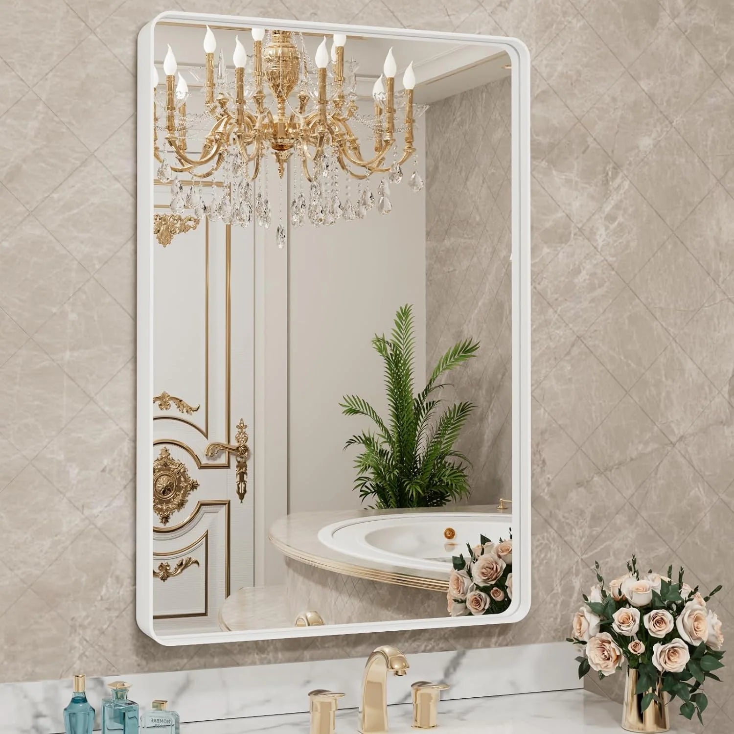 Aluminum Alloy Framed Tempered Glass Wall Decor Vanity Bathroom Mirror