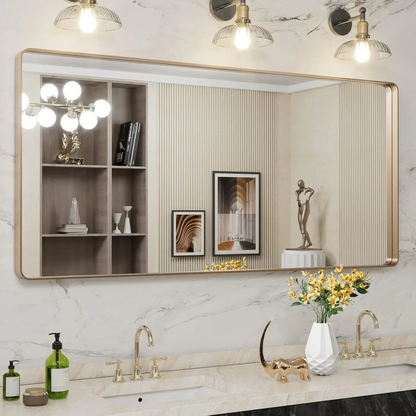 Aluminum Alloy Framed Tempered Glass Wall Decor Vanity Bathroom Mirror