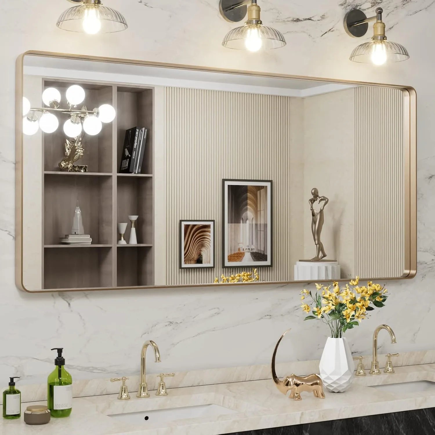 Aluminum Alloy Framed Tempered Glass Wall Decor Vanity Bathroom Mirror