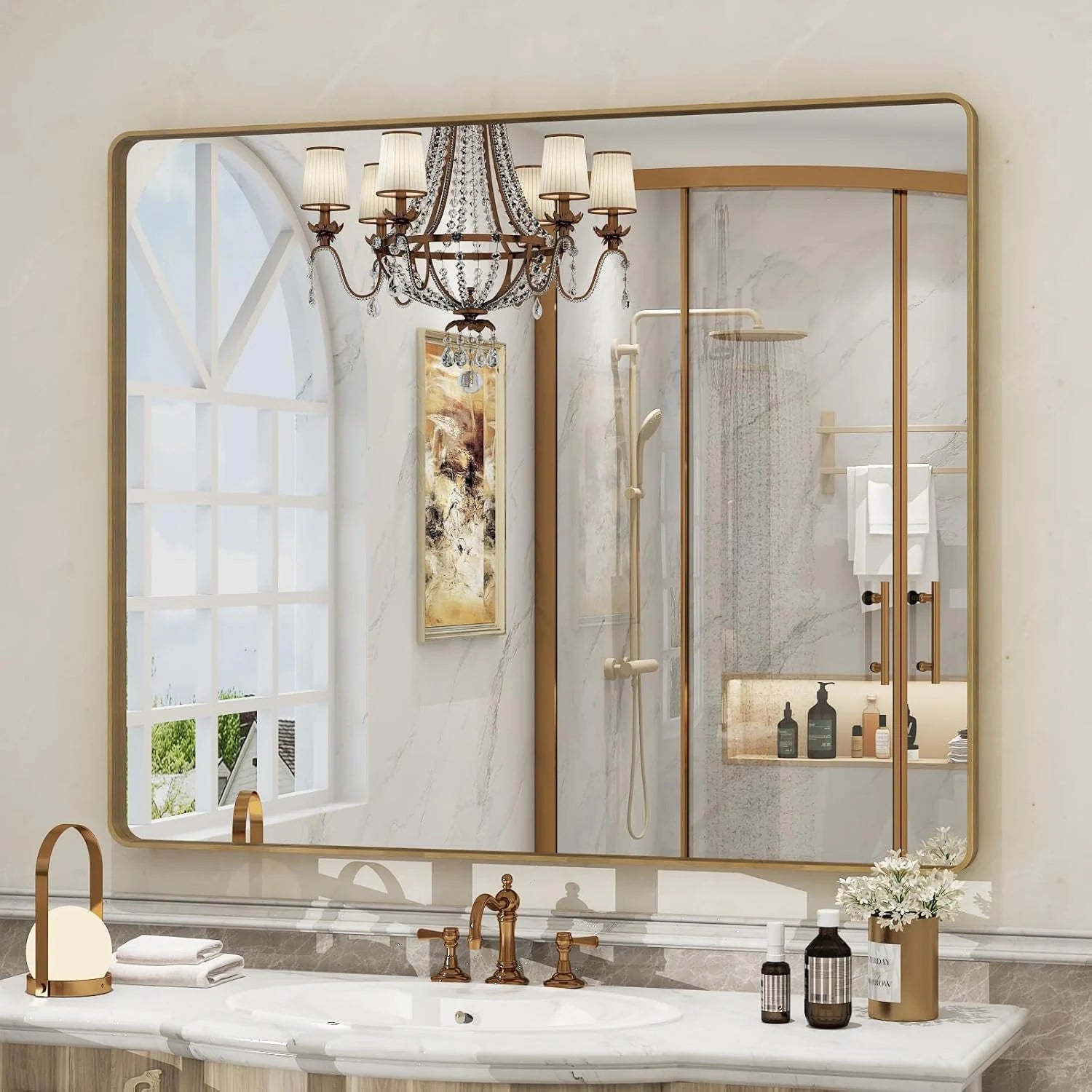 Aluminum Alloy Framed Tempered Glass Wall Decor Vanity Bathroom Mirror