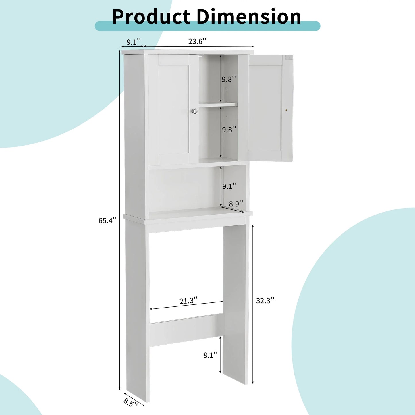 over the Toilet Storage Cabinet Bathroom Shelves Organizer Space Saver Freestanding Restroom Shelf with Doors Anti-Tip Device Adjustable Shelf White