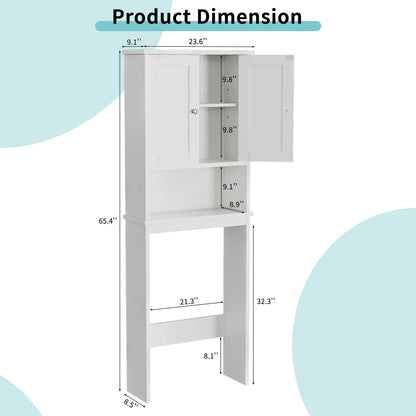 over the Toilet Storage Cabinet Bathroom Shelves Organizer Space Saver Freestanding Restroom Shelf with Doors Anti-Tip Device Adjustable Shelf White